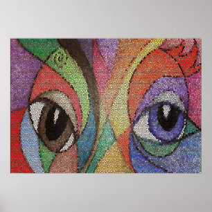 met blauw en bruin oog gekleurd glazen fractal poster