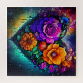 met bloemen gevuld hart | Helder en kleurrijk Legpuzzel (Horizontaal)