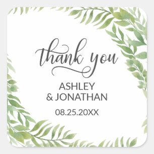 Met Botanische Wreath Weddenschap Wit bedankt Vierkante Sticker