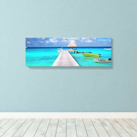 Met boten in een tropische lagune canvas afdruk (Insitu (Houten vloer))