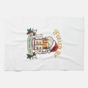 Met brandstof bier Kerstborrel mok Santa hoed Huls Theedoek