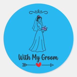 Met Bruidegom Matching Koppel Trouw Honeymoon Brui Ronde Sticker