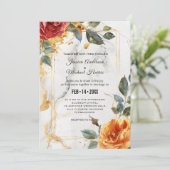 Met bruiloft details Marble Dreams: Oranje Roos Kaart (Staand voorkant)