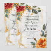 Met bruiloft details Marble Dreams: Oranje Roos Kaart (Voorkant / Achterkant)