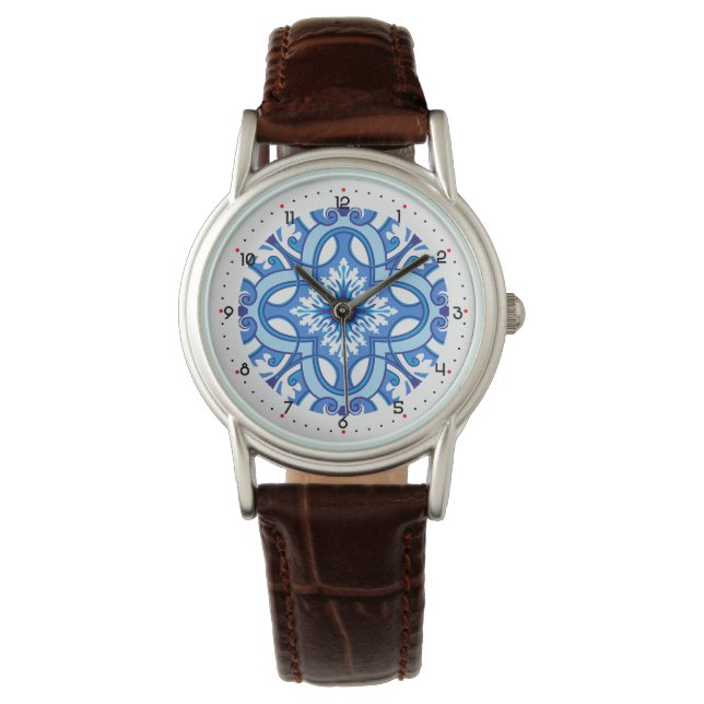 Met cijfers prachtig Azure Blossom Horloge (Voorkant)