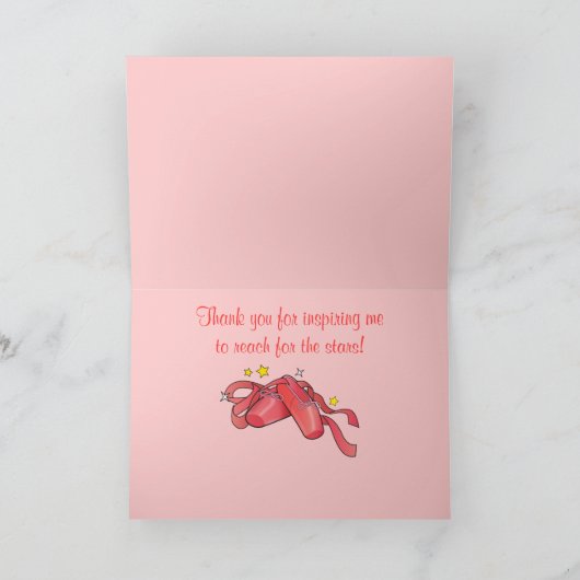 Met dank aan mijn dansleraar: rode balletschoenen bedankkaart (Binnen)