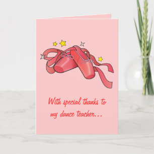 Met dank aan mijn dansleraar: rode balletschoenen bedankkaart