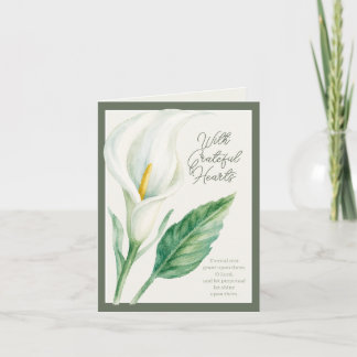 Met dankbare harten Calla Lily Memorial Bedankt Notitiekaartje