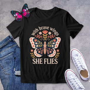 Met dappere vleugels vliegt ze met folk art vlinde Tri-Blend shirt