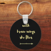 Met dappere vleugels vliegt ze sleutelhanger (Voorkant)