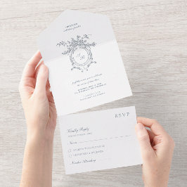 Met de hand beschilderde barok bloemornament bruil all in one uitnodiging