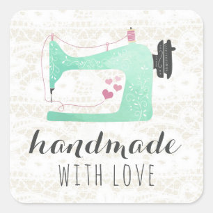 Met de Hand en met Liefde Naaimachine op Kant en J Vierkante Sticker