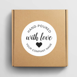 "Met de Hand Gegoten" Kaars Met Liefde Ronde Sticker