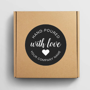 "Met de Hand Gegoten" Kaars Met Liefde Ronde Sticker
