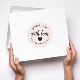 "Met de Hand Gegoten" Kaars met Liefde Ronde Sticker