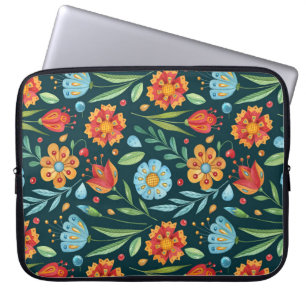 Met de hand geïllustreerd Waterverf bloemenpatroon Laptop Sleeve