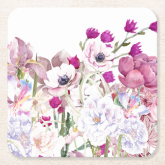 Met de hand geïllustreerde bloemenprint vierkante kartonnen onderzetter