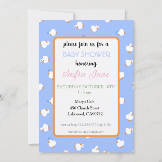 Met de hand geïllustreerde cute eendjes kids blauw kaart (Voorkant)