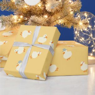 Met de hand geïllustreerde eenden kids geel baby s cadeaupapier