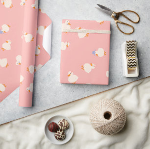 Met de hand geïllustreerde eenden roze baby shower cadeaupapier