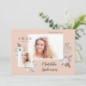 Met de hand geïllustreerde florale multi-foto afst aankondiging (Staand voorkant)