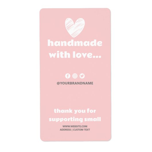 Met de Hand Gemaakt Hart Roze Wit Hart Doos Zegel Etiket (Voorkant)