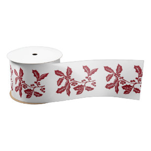 Met de hand gemaakt Holly Linocut kerstkunstwerk Lint