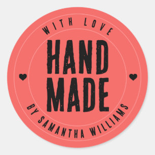 Met de Hand Gemaakt met Liefde Aangepaste Koraal R Ronde Sticker
