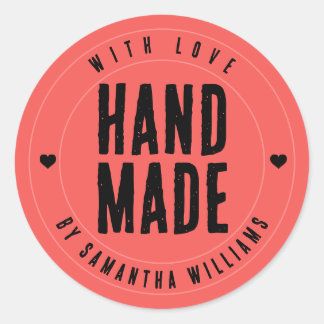 Met de Hand Gemaakt met Liefde Aangepaste Koraal R Ronde Sticker