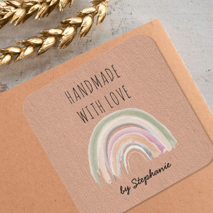 Met de Hand gemaakt met Liefde Boho Regenboog Kraf Vierkante Sticker