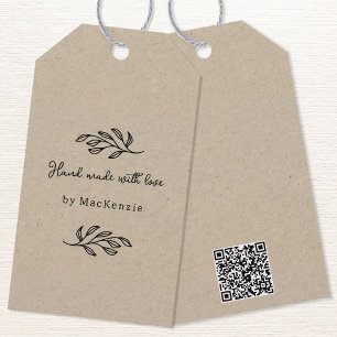 Met de Hand Gemaakt met Liefde Bruin Papier QR-cod Cadeaulabel