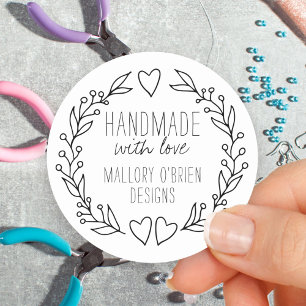 Met de Hand Gemaakt met Liefde Doodle Botanische K Ronde Sticker
