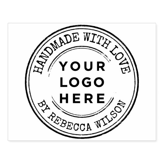 Met de hand gemaakt met liefde groot logo op maat rubberstempel (Afrduk)