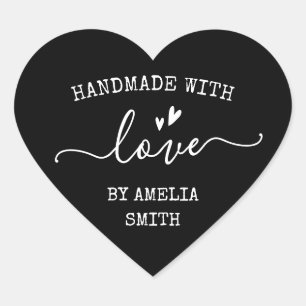 Met de hand gemaakt met liefde harten naam zwart b hart sticker