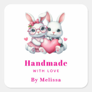Met de Hand Gemaakt met Liefde Knuffel Konijnen me Vierkante Sticker