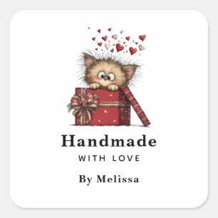 Met de hand gemaakt met liefde, knuffelachtige car vierkante sticker