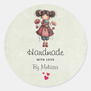 Met de Hand gemaakt met Liefde Meisje met een Kikk Ronde Sticker