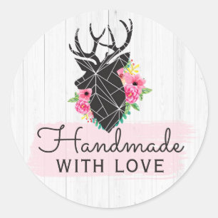 Met de hand gemaakt met liefde moderne geometrisch ronde sticker
