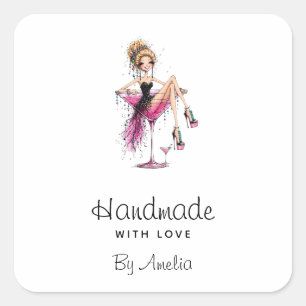 Met de Hand Gemaakt met Liefde Schattig Meisje in Vierkante Sticker