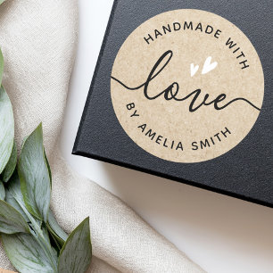 Met de hand gemaakt met liefdeshartjes naam Kraft  Ronde Sticker