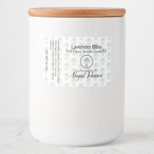 met de hand gemaakt | Zelfgemaakte lavendelzeep |  Voedselcontainer Etiket (Voorkant)