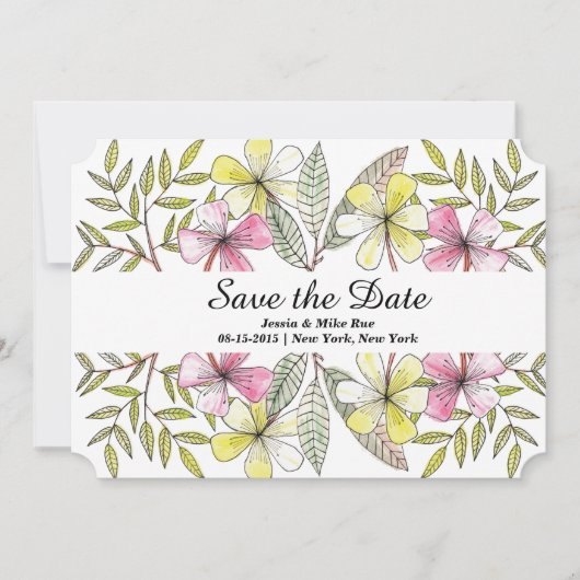 met de hand geschilde bloemen save the date (Voorkant)