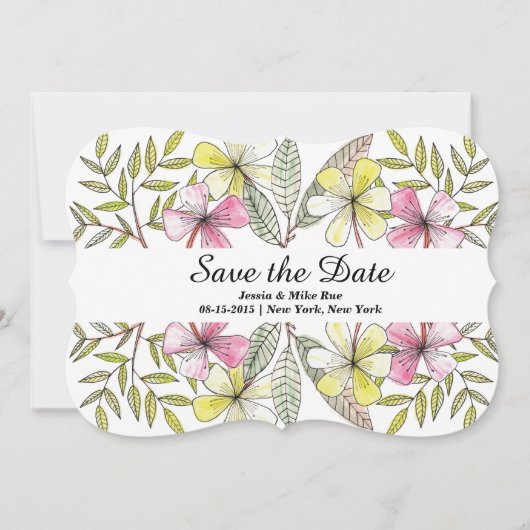 met de hand geschilde bloemen save the date (Voorkant)