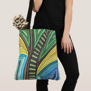 Met de hand geschilderd abstract boom- en geometri draagtas