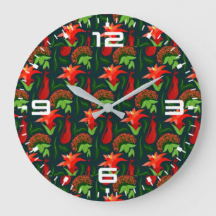 Met de hand geschilderd exotisch rood bloemenpatro grote klok