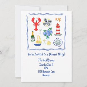 Met de hand geschilderd Nantucket thema dinerfeest Kaart