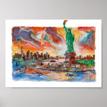 Met de hand geschilderd New York Liberty-beeld Aqu