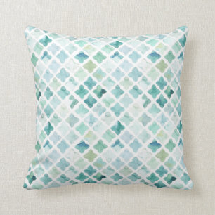 Met de hand geschilderd turquoise patroon kussen