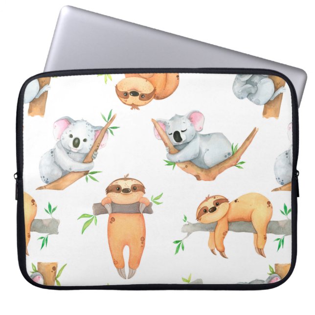 Met de hand geschilderd waterverf tropisch schatti laptop sleeve (Voorkant)