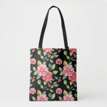 Met de hand geschilderde Camellia Zwarte Canvas Ta